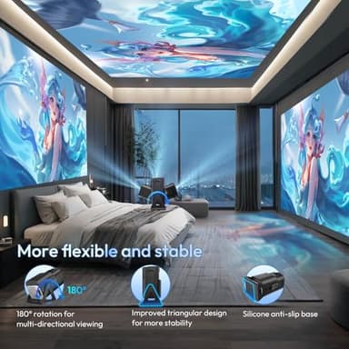 Portable Mini Projector XGODY Gimbal5 - Mini Smart Android 11 HD Projector Supports 1080P 4K WiFi6 BT Home Theater Video Projector with 180° Rotatable Stand Auto Keystone for Android, iOS Matte Black - Image 4