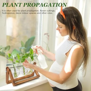 Renmxj Plant Propagation Station, Plant Terrarium with Wooden Stand, Unique Gardening Birthday Gifts for Women Plants Lovers, Home Office Garden Decor Planter - 3 Bulb Glass Vases - Image 4