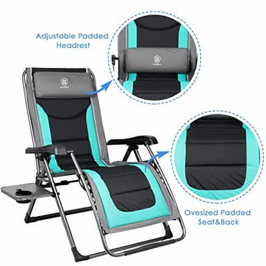 EVER ADVANCED Oversize XL Zero Gravity Recliner Padded Patio Lounger Chair with Adjustable Headrest Support 350lbs (Green) - Image 8