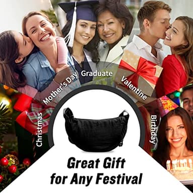 Nylon Crescent Crossbody Bag for Women Purses Trendy Men,Small Travel Sling Bag Hobo,Lightweight Fanny Pack with Zipper Adjustable Strap,Round Soft Shoulder Bag for Everyday Use Work Sport(Black) - Image 6