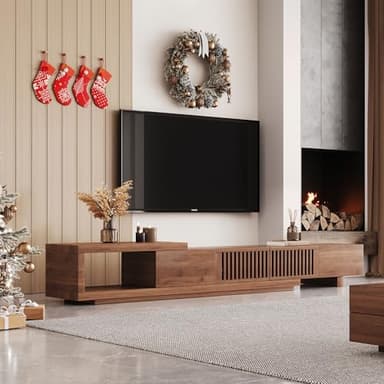 NessCarsti Mid Century Modern TV Stand for 75+ Inch TVs, Extendable Media Console (78"-103") with Ample Storage - Sleek Walnut Entertainment Center for Living Room - Image 7