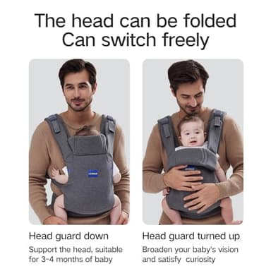 YEMKEZO Baby Carrier Newborn to Toddler,Newborn Carrier with Head Support, Cozy Baby Holder Carrier for Dad Mens (All-Gray) - Image 5