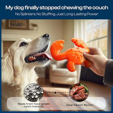 BLESQU Indestructible Dog Chew Toy – Crab-Shaped Tough Nylon for Aggressive Chewers, Teeth Cleaning, Bacon Flavor, Anxiety Relief, Durable Chew Toy for Large Dogs - Image 3
