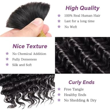 Afihond Human Braiding Hair For Boho Braids Deep Water Wave Bulk Human Hair for Braiding 12A Wet and Wavy Curly 100% Human Hair Extensions 3 Bundles 110g Natural Color 22inch - Image 2