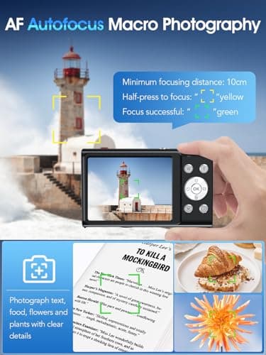 Digital Camera,Autofocus 4K Vlogging Camera for Photography with 32GB Card,48MP Portable Compact Point and Shoot Digital Camera for Teens Adult Beginner with 16X Zoom,Anti-Shake,2 Batteries(Black) - Image 5