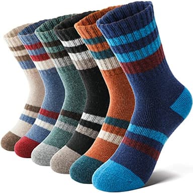Anlisim Kids Merino Wool Hiking Socks Boys Girls Toddlers Thermal Winter Warm Boot Thick Cushion Snow Ski Gift Stocking Stuffer Socks 6 Pairs (Stripe, 12-15 Y) - Image 1