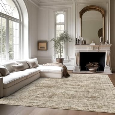 Soalmost Washable Area Rug 8x10, Large Soft Rugs for Living Room Vintage Area Rugs for Bedroom Dining Room Non-Slip Stain Resistant Brown Under Table Rug - Image 2