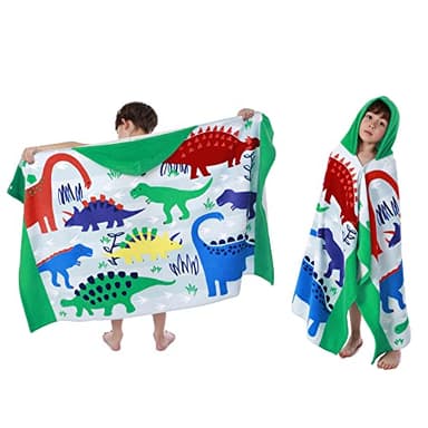 LOBETOAED Kids Hooded Beach Bath Towel, Baby Surf Poncho Toddlers Soft Real Cotton Wrap Changing Robe for Boy Girl Shower/Beach/Pool Child Cover ups 50"x30" Large Towel Wrap, Dinosaur Pattern - Image 1