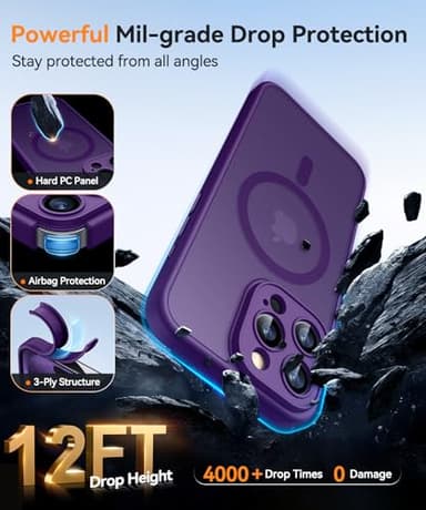 CANSHN Magnetic Compatible with iPhone 15 Pro Max Case, Upgraded [Full Camera Protection] [Compatible with Magsafe] [Translucent Matte] Shockproof Protective Phone Case Cover 6.7 Inch - Deep Purple - Image 6
