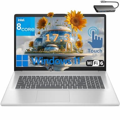 HP 17 inch Touchscreen Laptop Computer for Business & Home Student, Intel Processor 8-Core, 32GB DDR4 RAM, 1TB PCIe SSD, WiFi 6, Bluetooth 5.4, Numeric Keypad, Silver, Windows 11 Home, Type C HUB - Image 1