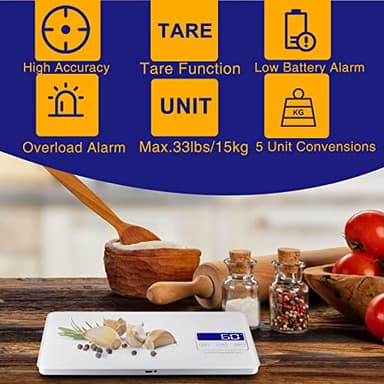 Food Scale with USB Rechargeable, Digital Kitchen Scale with 6 Units, High Precision to 0.04 oz /11lbs Capacity, Weight Range from 3g-5000g - Image 3