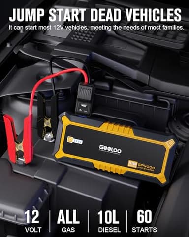 GOOLOO GP4000 Jump Starter 4000A Peak Car Starter (All Gas,up to 10.0L Diesel Engine) SuperSafe 12V Lithium Jump Box,Auto Battery Booster Pack,Portable Power Bank with USB Quick Charge and Type C Port - Image 2