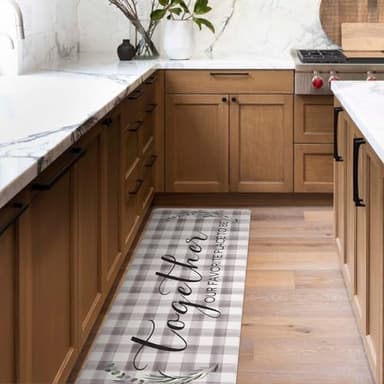 FRESHMINT Kitchen Mats Sets 2 Piece Cushioned Anti-Fatigue Comfort Mat for Home & Office Ergonomically Engineered Memory Foam Kitchen Rug Waterproof Non-Skid, 30" by 17" + 47" by 17", Check Sweet Home - Image 2