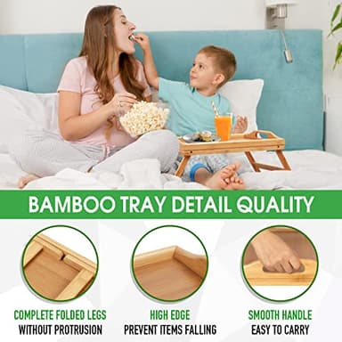 Bed Tray Table Folding Legs with Handles Breakfast Tray for Sofa Eating,Drawing,Platters Bamboo Serving Lap Desk Snack Tray - Image 4
