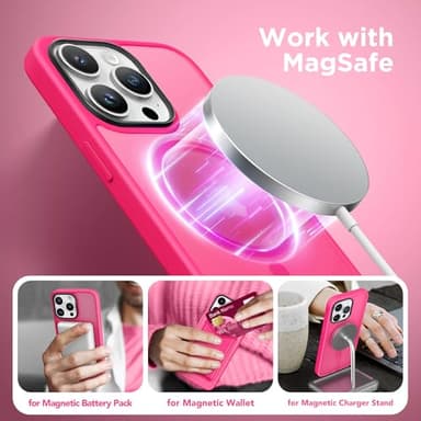GONEZ Magnetic for iPhone 15 Pro Max Case,Compatible with MagSafe,[Military-Grade Drop Protection][Anti-Fingerprint] Slim Translucent Matte Back Shockproof Phone Protective Case(Hot Pink) - Image 3