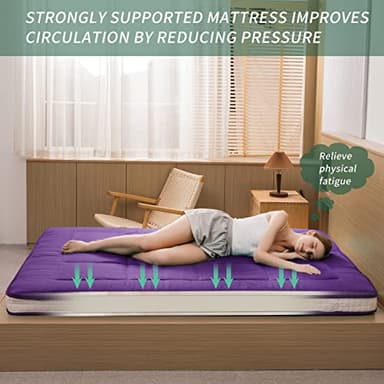 MAXYOYO Futon Mattress, Padded Japanese Floor Mattress Quilted Bed Mattress Topper, Extra Thick Folding Sleeping Pad Breathable Floor Lounger Guest Bed for Camping Couch, Deep Purple, Queen Size - Image 3