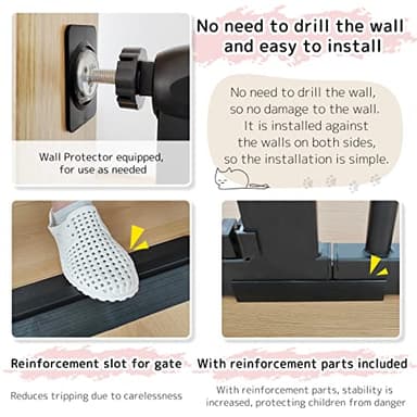 Lumizone Extra Tall Cat Gate 61.02" High Pressure Mounted Extra Wide 63.39"-67.32" (17Sizes) 1.37" Gap No Drilling Auto-Close Tall Pet Gate for Dogs (Black, 63.32"-67.91"/161-171cm) - Image 6