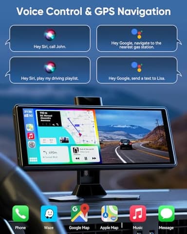Portable Wireless Carplay Screen for Car: 10.26" HD Car Tablet Compatible with Apple Carplay Android Auto Stereo Touchscreen with 4K Dash Cam/Backup Camera/GPS Navigation/Mirror Link - Image 3
