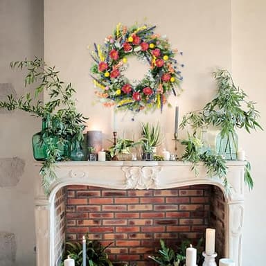 TEMPUS 22'' Wildflower Wreath Spring and Summer Artificial Flower and Lavender Wreath for Front Door Home Wall Wedding Holiday Farmhouse Holiday Decoration - Image 6