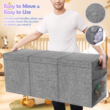 Mabahoo Extra Large Toy Box Chest with Lids, Collapsible Sturdy Kids Toy Storage Organizer Boxes for Boys Girls, 40"x14"x16", Toybox Storage Bins Basket for Living Room, Bedroom, Nursery, Gray - Image 5