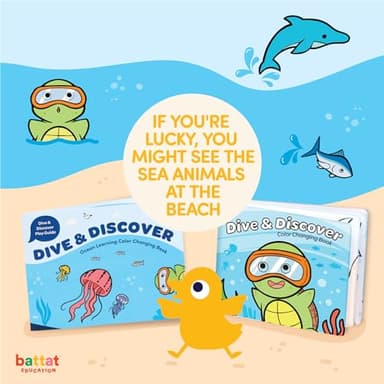 Battat Education – Ocean Learning Color Changing Book Set with 20 Fact Cards & Turtle Finger Puppet – Educational Bath Toy for Toddlers - Image 5
