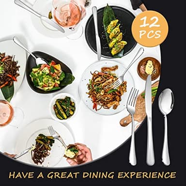 Silverware Set,SANTUO Stainless Steel Knives Spoon Forks Set for Home, Kitchen and Restaurant, Mirror Polished& Dishwasher Safe (12pcs-Silverware set) - Image 4