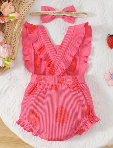 Fullfamous Newborn Baby Girl Clothes Outfits Romper Spring Summer Clothing Onesie Bodysuit Jumpsuit ropa de bebe niña Pink Strawberry Newborn - Image 3