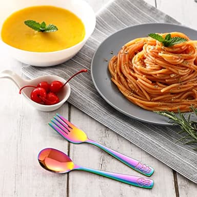 VITEVER 10 Pack Toddler Utensils, Stainless Steel Rainbow Silverware Set for Kids, Children Safe Cutlery Set Includes Forks and Spoons - Dishwasher Safe - Image 7