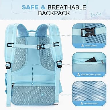 Maelstrom Travel Backpack for Women Men,25L Laptop Backpack Fits 17-Inch Laptop,Waterproof Carry On Backpack for Airplanes with Detachable Crossbody Bag&Shoe Compartment,Light Blue, Medium - Image 8