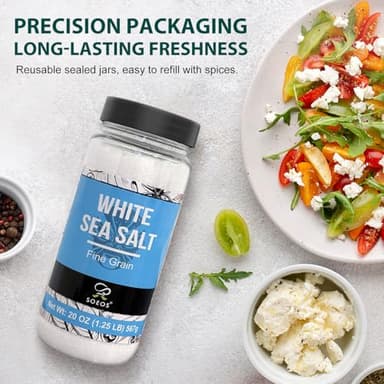 Soeos Sea Salt, Fine Grain, 20 Oz (1.25 Pound), Non-GMO, Nature Himalayan White Salt, Rock Salt for Grinder Refill (Pack of 1) - Image 7