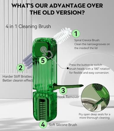 VIDONIO 4 in 1 Bottle Gap Cleaning Brush - 2 PCS Multifunctional Cup Lid Cleaning Tools, Mutipurpose Tiny Silicone Cup Holder Cleaner Nipple Cleaning Brush, Home Kitchen Cleaning Tools - Image 3