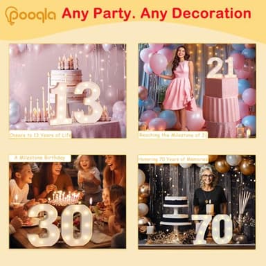 Pooqla Decorative Led Light Up Number Letters, White Plastic Marquee Number Lights Sign 16th Birthday Decorations for Girls Boys Party Wedding Decor Battery Operated Number (16) - Image 7