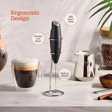 Powerful Handheld Milk Frother, Mini Milk Frother Wand, Battery Operated Stainless Steel Drink Mixer - Frother Stand for Milk Coffee, Lattes, Cappuccino, Frappe, Matcha, Hot Chocolate. Gift - Image 4