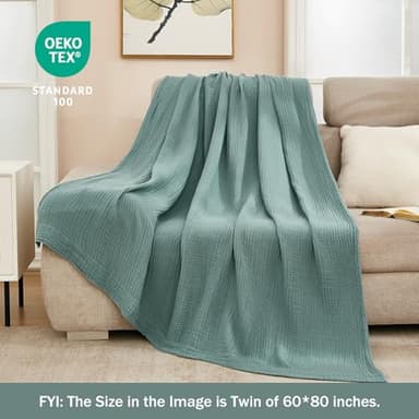 EMME Muslin Throw Blanket 100% Cotton Blankets for Couch Breathable Gauze All Season Soft and Lightweight Pre-Washed (Teal, 50"x70") - Image 2