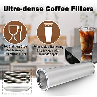 Cold Brew Mason Coffee Maker - 64oz Iced Coffee Pitcher with Stainless Steel Mixing Spoon & Super Dense Filter 3 Steps Finish Cold Brew Coffee, Classic BPA Free Sturdy Mason jar Pitcher Easy to Clean - Image 3