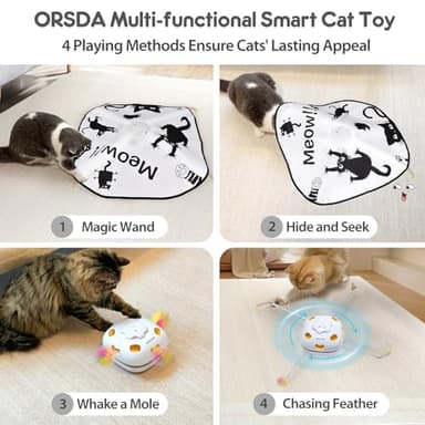 ORSDA Cat Toys for Indoor Cats, 4 in 1 Automatic Interactive Kitten Toy, Rechargeable Electric Whack-A-Mole Moving Ambush Feather, Hide and Seek, Chase Feather for Kitty for Kicker Adult Cat - Image 2
