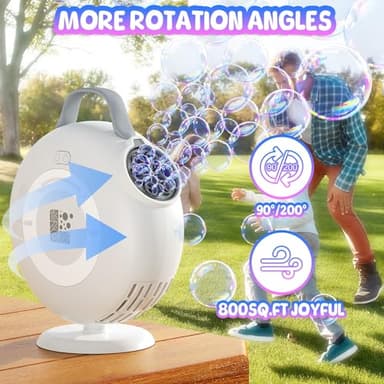 Bubble Machine, Automatic Bubble Blower for Kids Toddlers, 8000+ Bubbles Per Minute, 90° 200° Oscillating Electric Plug-in or Batteries Bubble Maker, Bubble Toys for Outdoor Birthday Party - White - Image 5