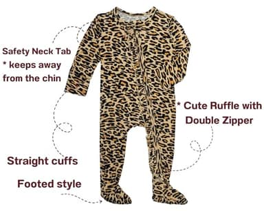 Baby Long Sleeve Ruffle Sleepers, Soft Double Zippers Pajamas Pjs for Baby Girls Boy Leopard Print 3-6 Months - Image 2