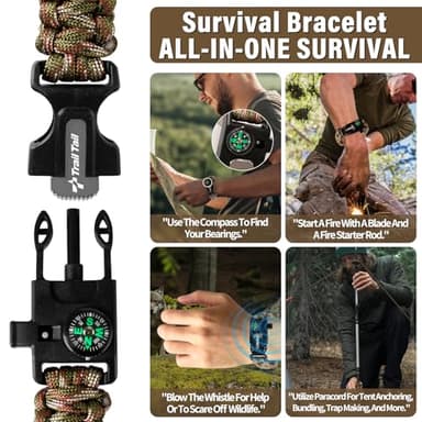 Heavy Duty Dog Collar, Tactical Dog Collar, Thick Dog Collar with Paracord Survival Bracelet, Heavy Duty Metal Buckle and Patches, Suitable German Shepherd, Pitbull, Rottweiler (Brown, L) - Image 3