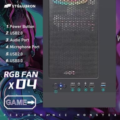 STGAubron Gaming PC Computer Desktop, Intel 10th Gen G5905 3.5G, Radeon RX 580 8G GDDR5, 16G DDR4, 512G SSD, WiFi, BT 5.0, RGB Fan x 4, Windows 11 Home - Image 6