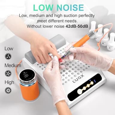 L'UGX Rechargeable Nail Dust Collector, Professional Brushless Turbo Dust Collector Nail Tech, Powerful Dust Suction Machine Manicure Pedicure Tool for Acrylic Nail Polishing, Low Noise, 2Pcs Filters - Image 4