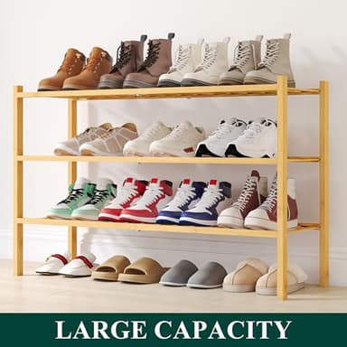 Smiry Shoe Rack, 3 Tier Long Bamboo Shoe Organizer, Stackable Free Standing Wooden Shoe Storage Shelf for Closet, Entryway, Front Door Entrance, Natural - Image 5