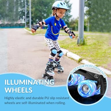 ECOO Roller Skates for Girls Boys Ages 4-12, Toddler Kids 4 Size Adjustable Light up Wheels Beginner Skates (Blue, Small-Little Kids(11j-13j US) - Image 5