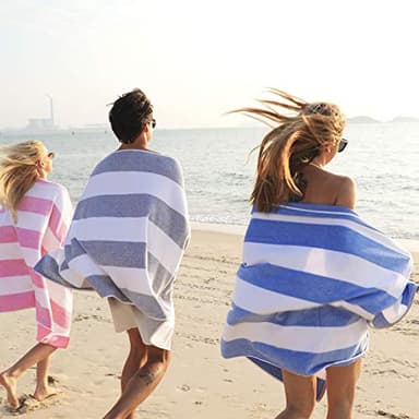 HENBAY Cotton Oversized Beach Towel - Large 70 x 35 Inch Pool Towel, Chiffon Striped Quick Dry Swimming Cabana Towel - Image 6