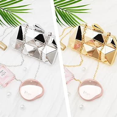 YAPAIOU Women Lattice Pattern Metal Evening Clutch Bag,Geometric Evening Clutch Purse Handbag With Chain Strap For Lady Wedding Party Prom Formal Occasion(Gold Large) - Image 7