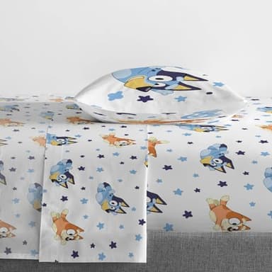 Jay Franco Bluey & Bingo Twin Comforter Set - 5 Piece Bed Set Includes Sheet Set & Pillow Covers - Super Soft Clouds & Stars Kids Bedding - Image 5