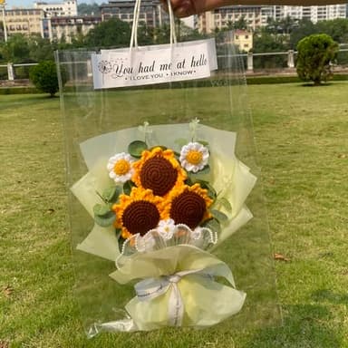 Tokatan Completed Crochet Flowers Bouquet, Handmade Knitted Bouquet, Crochet Artificial Flowers of Sunflowers + Daisy for Mother's Day Birthday, Wedding Home Decor, Gifts for Mom (Sunflowers) - Image 5