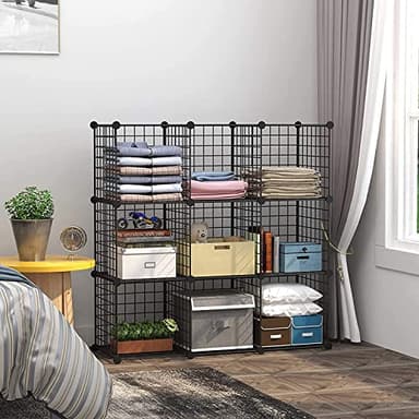 C&AHOME Wire Cube Storage - 9-Cube Organizer, Metal Grids, Modular Bookshelf, Closet Cabinet, Ideal for Home, Living Room, Office - 36.6'L x 12.4'W x 48.4'H Black - Image 4