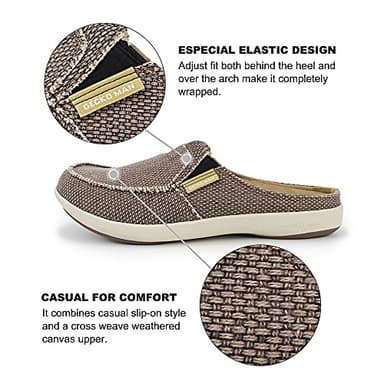 Mens House Slippers with Arch Support, Canvas House Slipper for Men with Suede Insole and Velvet Lining, Slip on Clog Shoes with Indoor Outdoor Anti-Skid Rubber Sole, Brown - Image 4