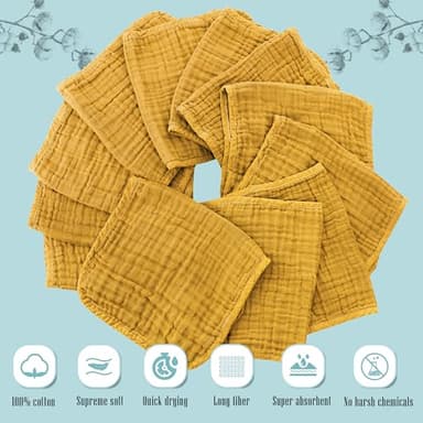 Cute Castle 12 Pack Muslin Burp Cloths for Baby - Ultra-Soft 100% Cotton Baby Washcloths - Large 20'' by 10'' Super Absorbent Milk Spit Up Rags - Burpy Cloths for Unisex, Boy, Girl - Honey - Image 2